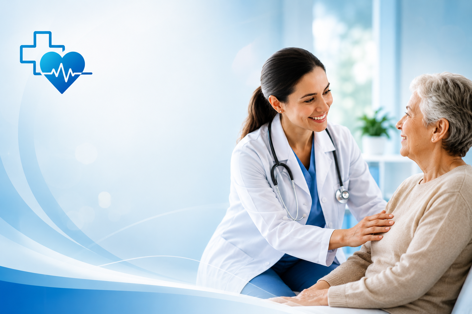 Doctora atendiendo con calidez a una paciente